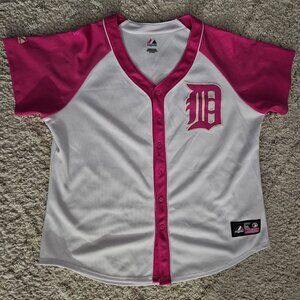 Detroit Tigers Women's Pink Splash Fashion Jersey by Majestic Athletic
